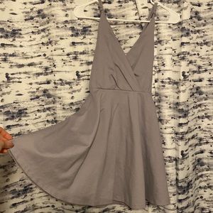 Gray Peplum Bow Back Cocktail Dress